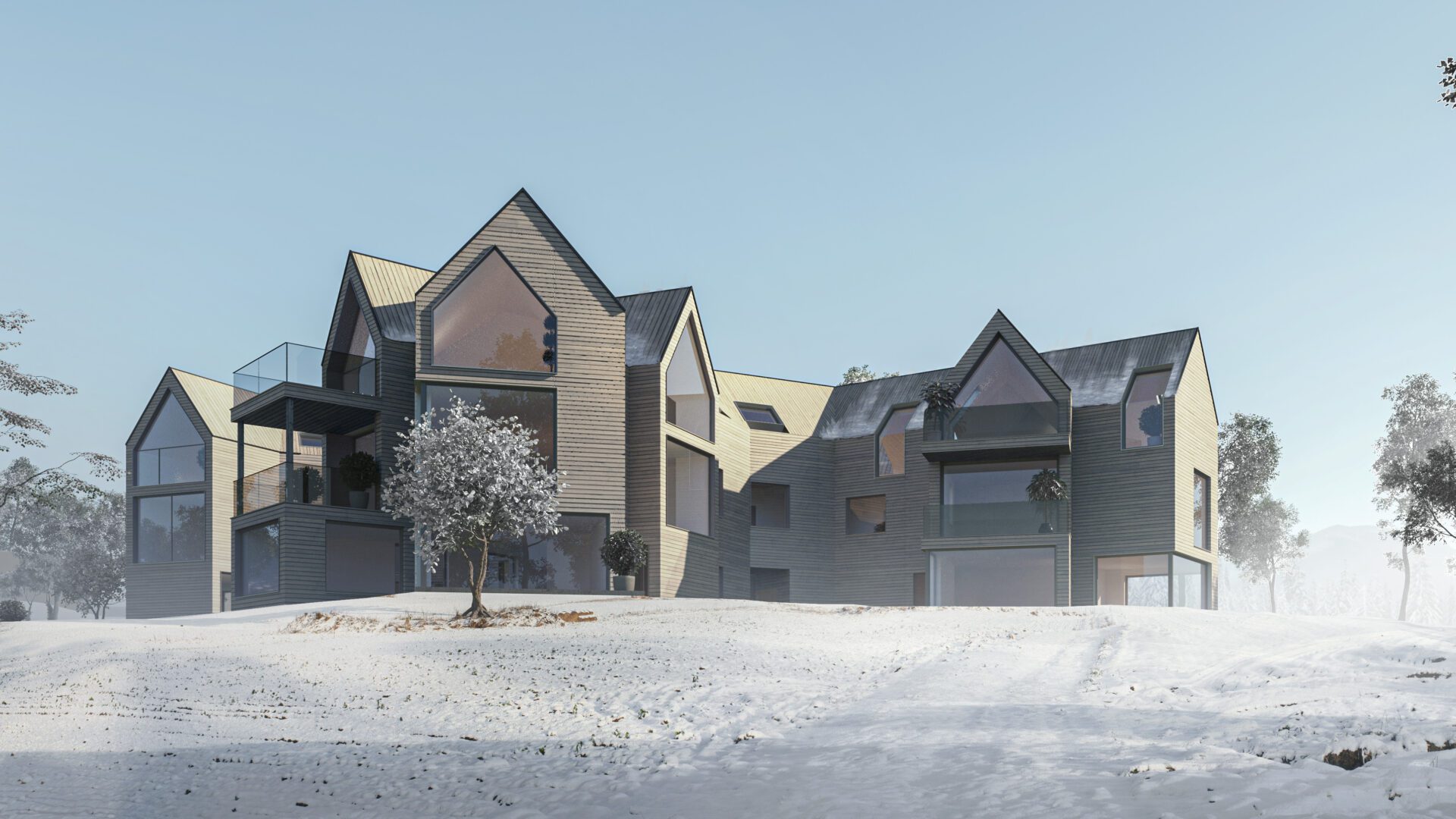 snow sunny day rendering