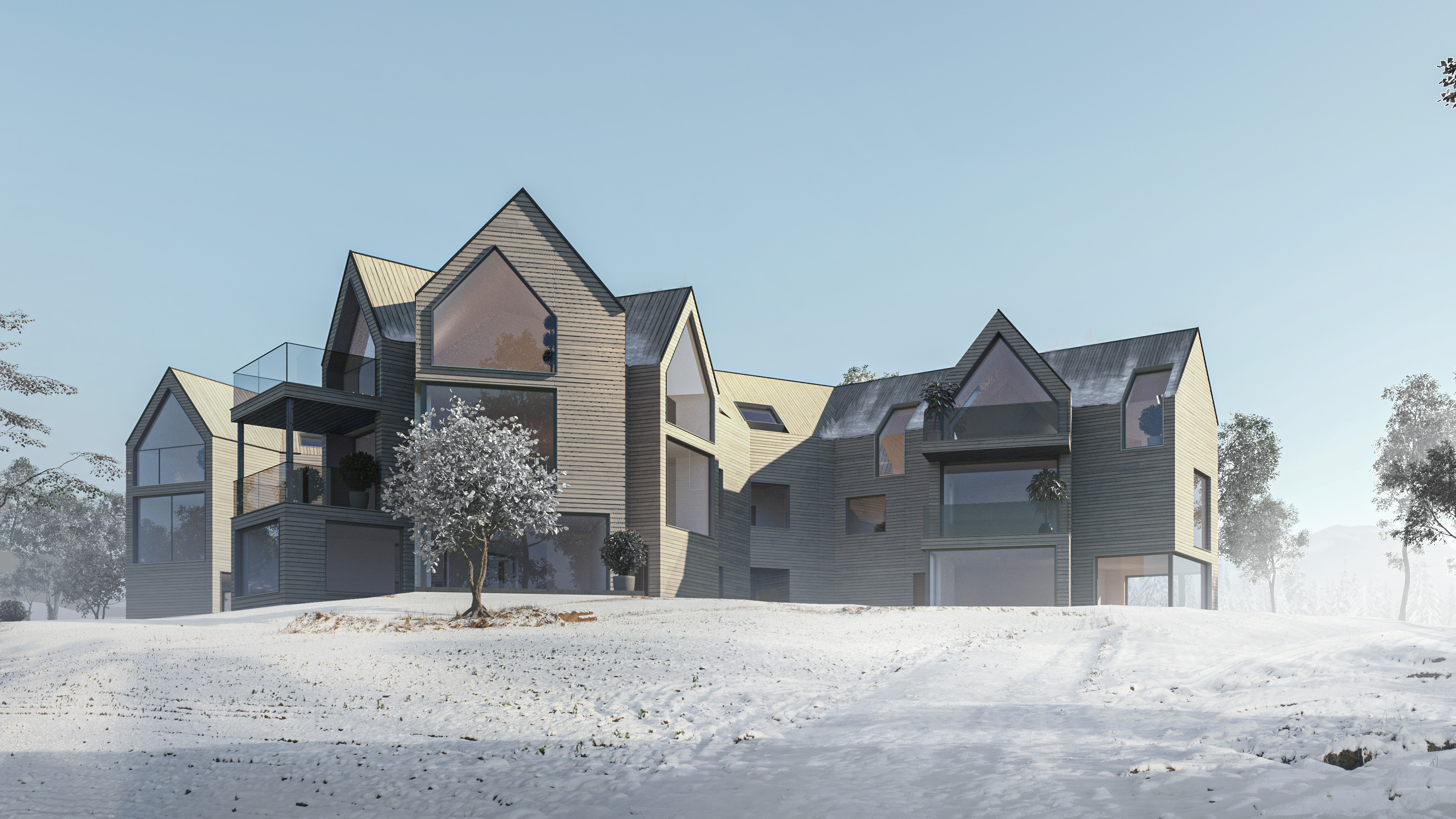 snow sunny day rendering